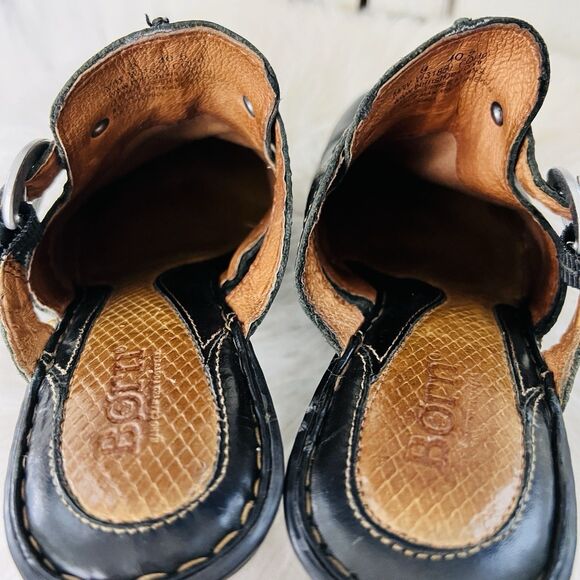 Boc Born Concepts Black Leather Heeled Clogs Mules - Size US9 EU40 - Picture 7 of 9